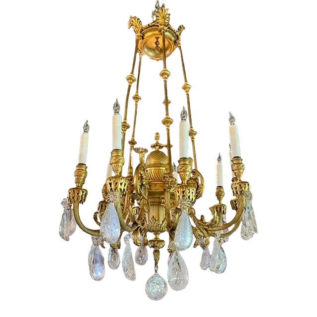 19th Century French Gilt Bronze and Rock Crystal Chandelier For Sale