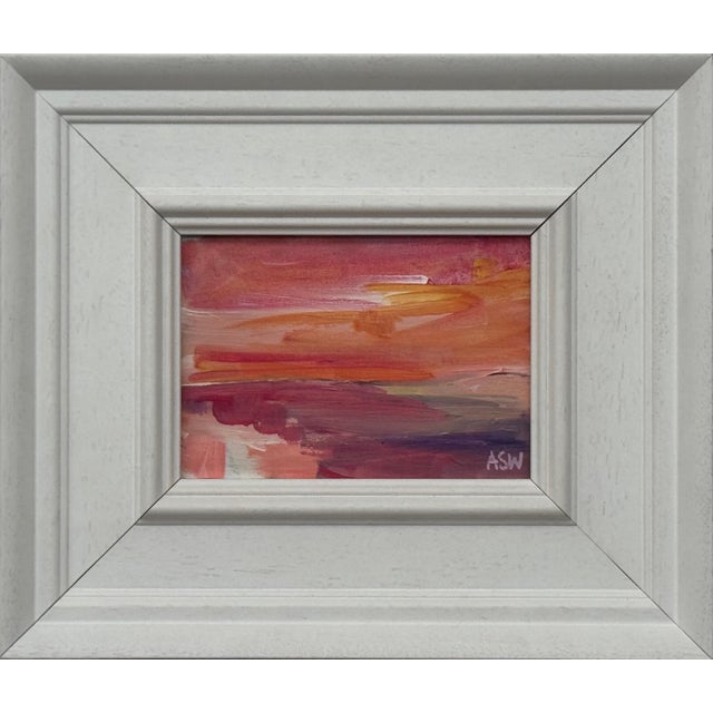 Sunset Study - Pink & Orange Miniature Abstract Landscape Art by British Artist 2025 For Sale