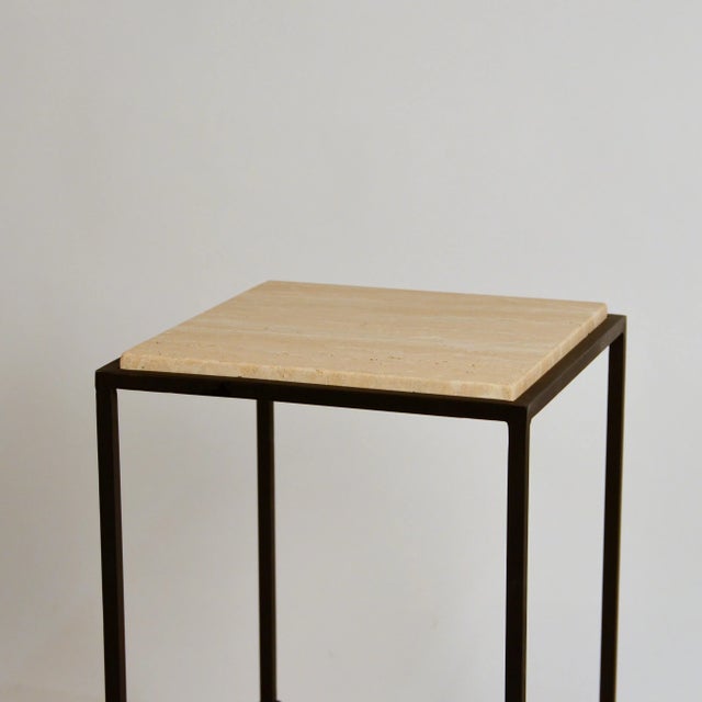 DESIGN FRERES Diagramme' Wrought Iron and Honed Travertine Side Table by Design Frères For Sale - Image 4 of 8
