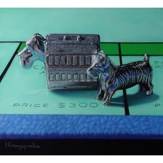 Come Closer by Irene Georgopoulou | Pastel on paper Still life of a dog and a metal suitcase For Sale