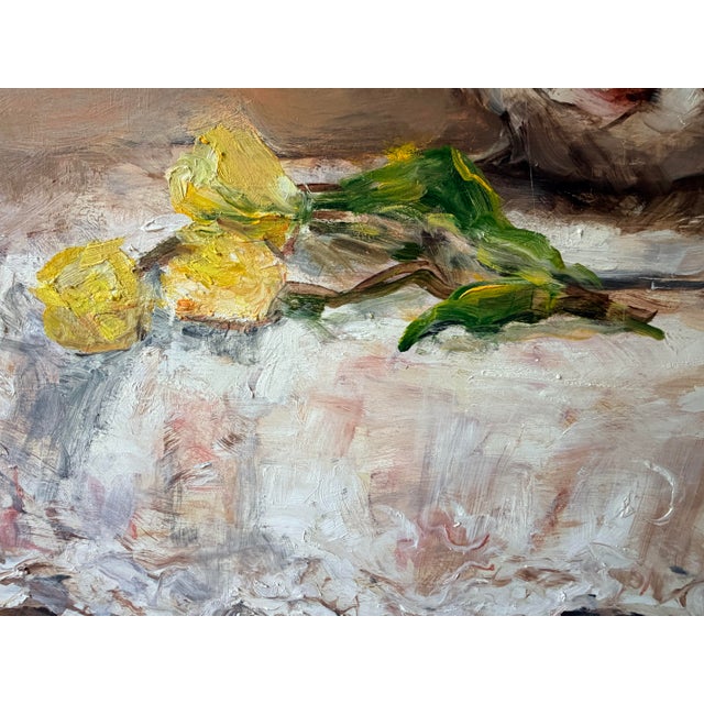Vintage Floral Still Life Oil Painting by Rosalie Swerett in Ornate White Frame For Sale - Image 11 of 17