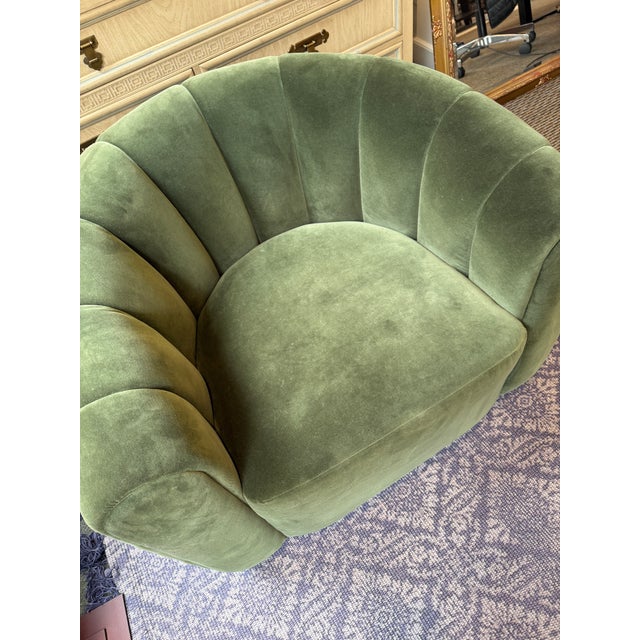 Forest Green Vuue for Cb2 Fitz Modern Channeled Velvet Swivel Chair For Sale - Image 8 of 12