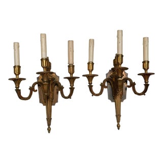 Antique French Bronze Neoclassical Light Wall Sconces - a Pair For Sale
