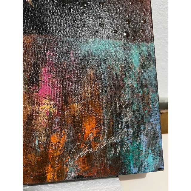 Blue Unknown, Chinese Large Modernist Color Painting Asian Dragon Vase, Flowers Textured Paint For Sale - Image 8 of 11