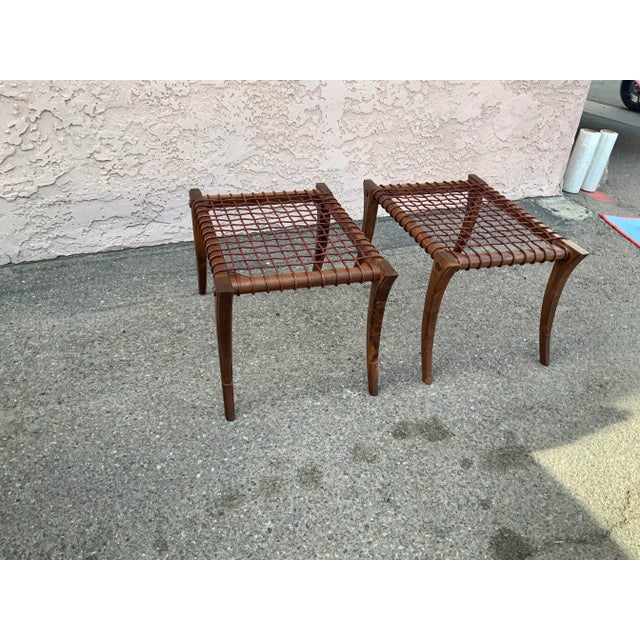 1990s Vintage Solid Walnut Klismos Ottomans For Sale - Image 4 of 11