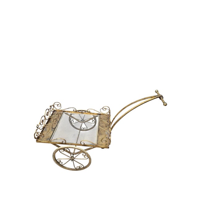 Mid 20th Century Hollywood Regency Gilt Iron Tea/Bar Cart on Wheels For Sale - Image 9 of 12