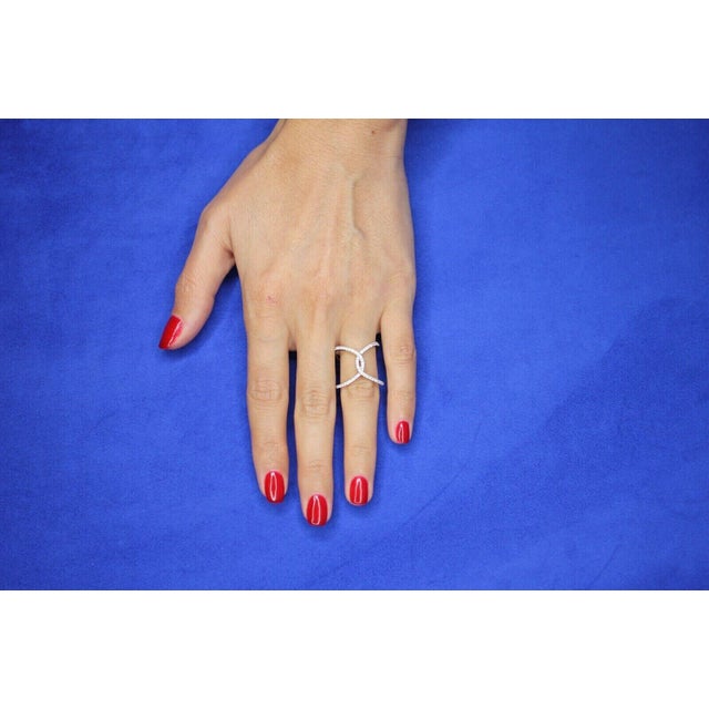 Brilliant Cut White Diamond X Criss Cross Pave Cocktail Fashion Open Bypass 14 K For Sale - Image 10 of 10