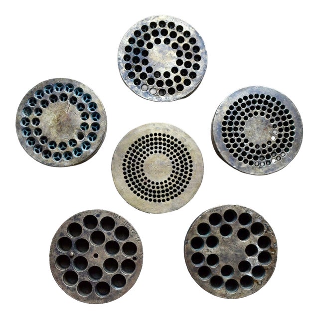 Antique Pasta Dies in Bronze and Copper, 1890s, Set of 6 For Sale