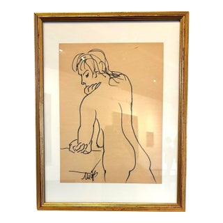 Vintage Gold Framed Minimalistic Figure Drawing by Molly Schiff For Sale