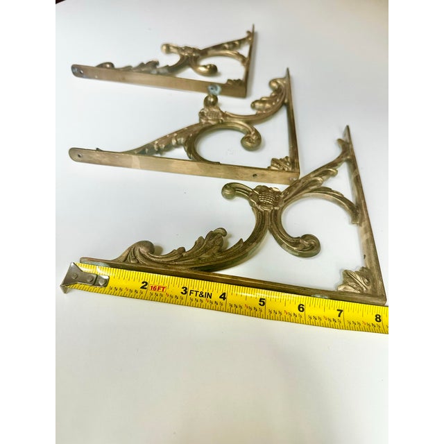Antique Brass Ornate Victorian Leaf 6" X 8" Cistern & Shelf Brackets - Set of 3 For Sale - Image 10 of 12