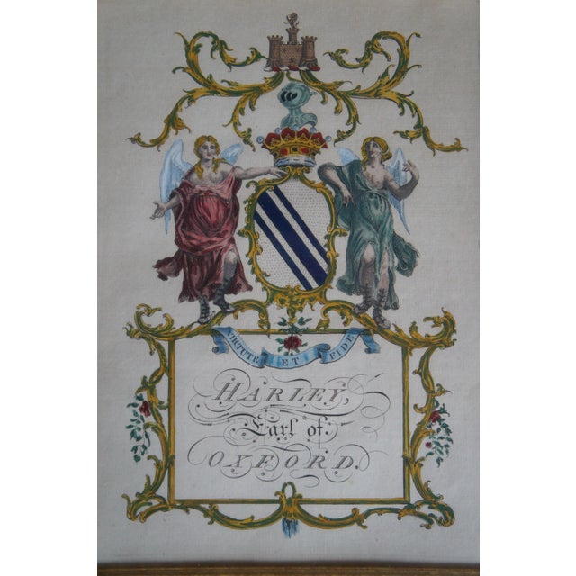 Wood 3 Framed Armorial Engravings Figural Coat of Arms Family Crest Heraldic Prints For Sale - Image 7 of 12