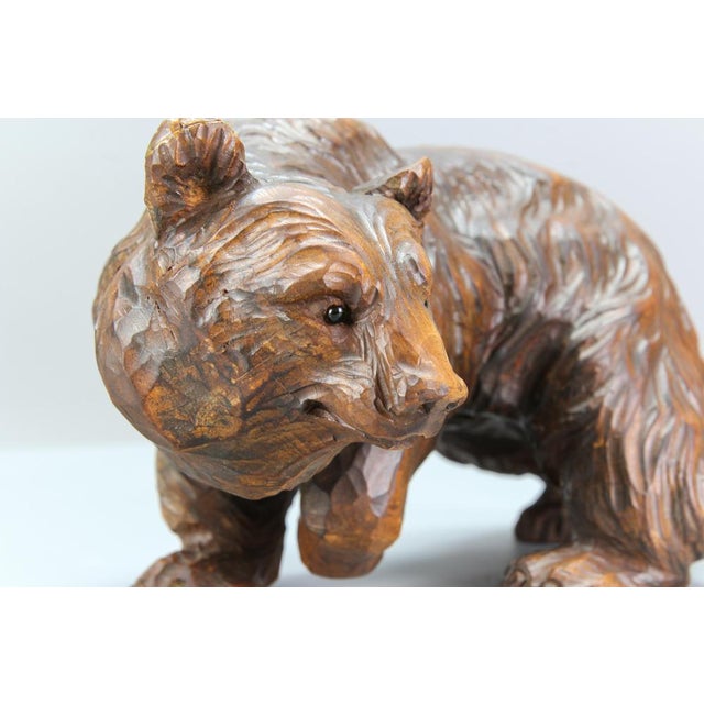 Black Hand Carved Bear Figure with Glass Eyes, Germany, 1930s For Sale - Image 8 of 18