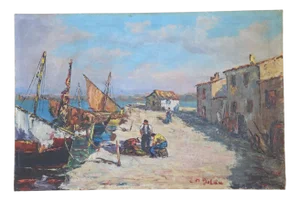 Seaview Landscape, Martigues, Fishermen, 1920s, Painting