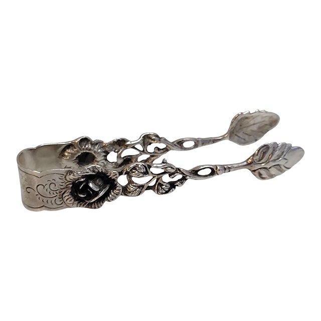 Mid 20th Century Art Nouveau German Sterling Silver Sugar Tong in Hildesheimer Rose Pattern For Sale