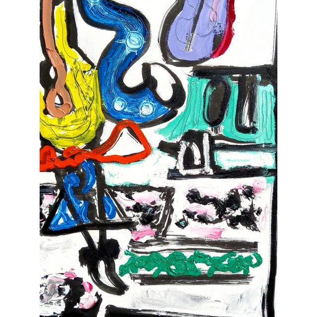 2020s 31.5" by 39.3" 'The Musician' - One-of-a-Kind Original Colorful Oil on Canvas Painting For Sale - Image 5 of 9