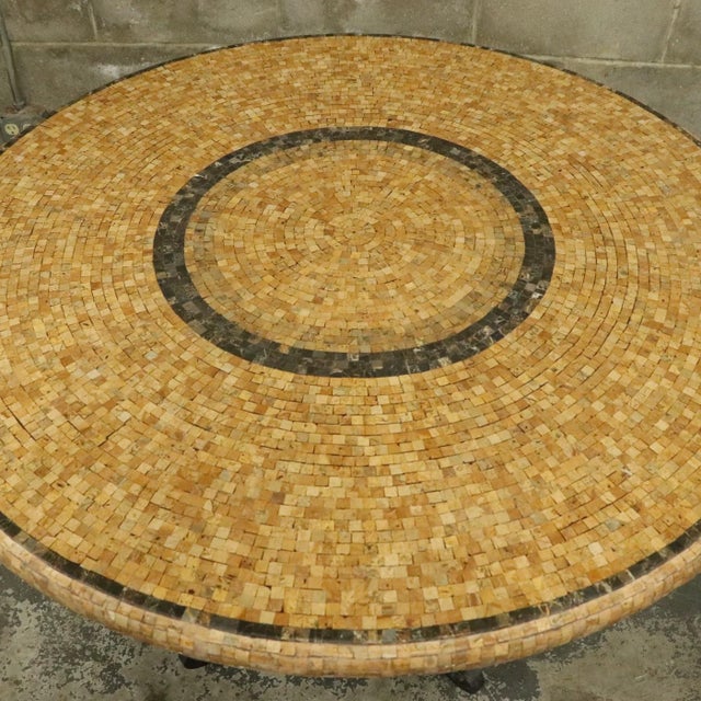 Arhaus Round Travertine Marble Mosaic Dining Room Table in Wrought Iron Chairish