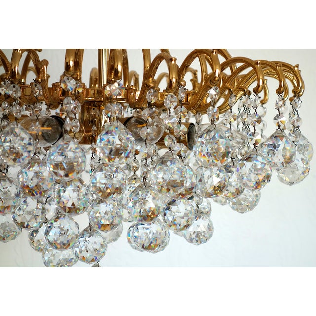 Vintage Brass and Lead Crystal Ball Chandelier from Schröder, 1970s For Sale - Image 12 of 15
