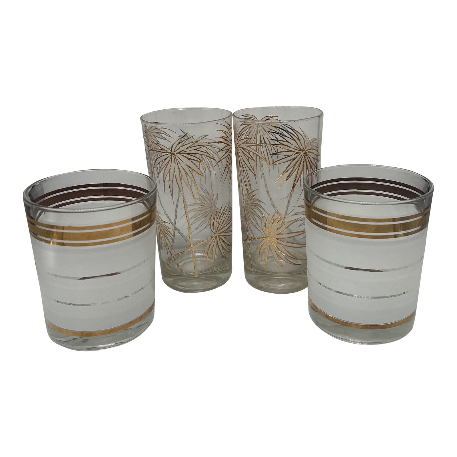 Mid Century Culver Highball and Lowball Whiskey Glasses 4 Pieces