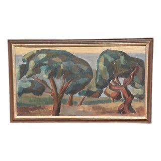 Britta Krüger, Large Landscape with Trees, 1960s, Oil on Canvas, Framed For Sale