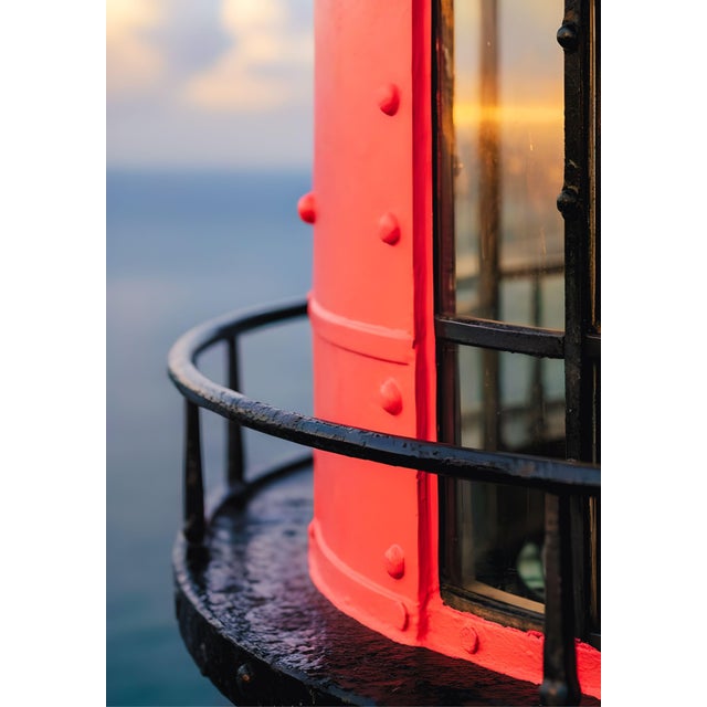 Red Lighthouse Beacon Detail, Coastal Architectural Art Print, 24″ × 36″ Reproduction For Sale - Image 4 of 7