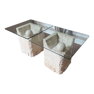 1990s Postmodern Sculpted Tessellated Mactan Stone Side Tables - a Pair For Sale