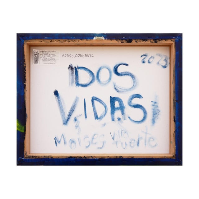 Contemporary Moisés Villafuerte "Dos Vidas" Blue, Red, and Yellow Contemporary Painting with Texts, 2023 For Sale - Image 3 of 11