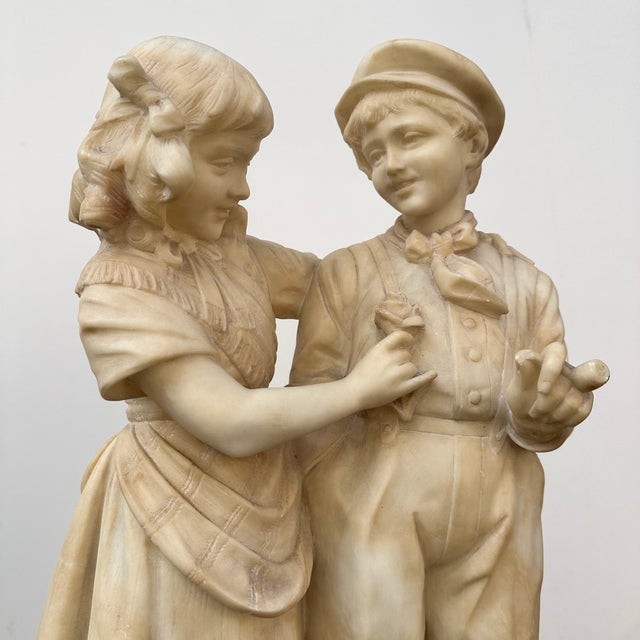 Ivory Eugenio Battiglia, Sculpture Childrens Couple, 1890s, Alabaster For Sale - Image 8 of 18