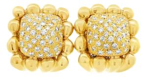 Pair of Primoro Italian 18k Gold Pavé Diamond Earrings, 1980s