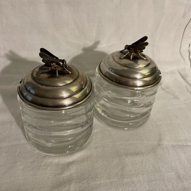 Art Deco Sterling Silver and GlassR Blackinton Honey Jar With Bee For Sale - Image 3 of 6