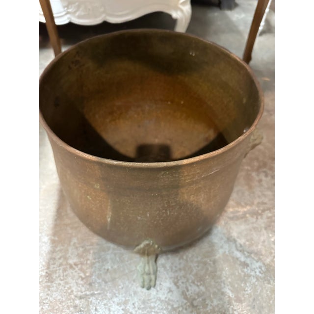 Traditional Brass Lions Head Footed Planter For Sale - Image 3 of 4