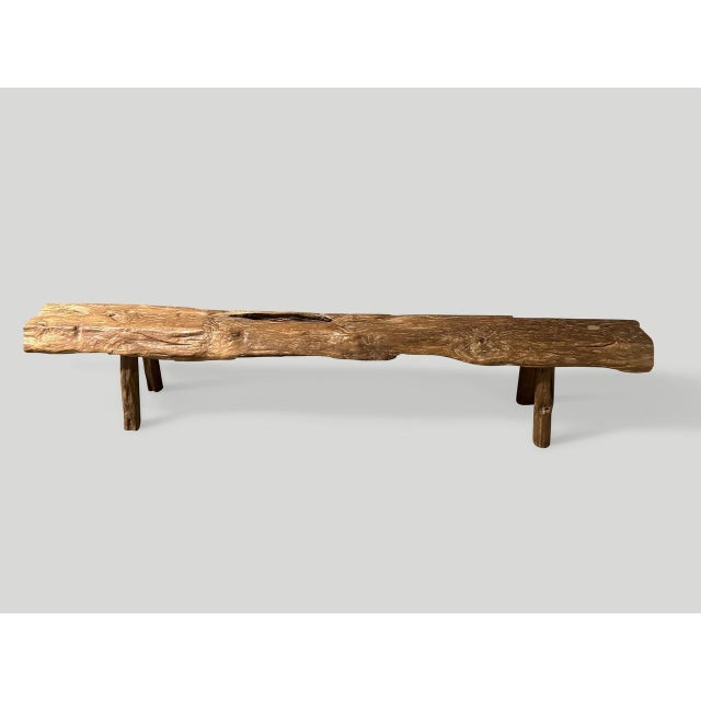 Andrianna Shamaris Teak Wood Log Style Bench For Sale - Image 4 of 6