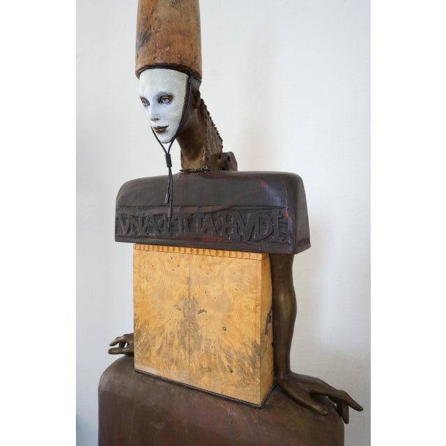 Vintage 2002 Cecilia Z Miguez Sculpture 71-inch high Bronze Wood Granite and Found Objects. This amazing, whimsical, dark...