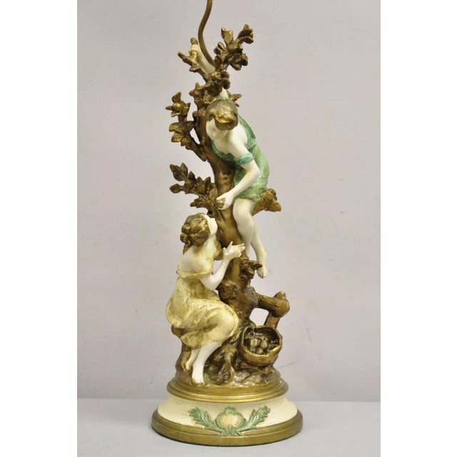 Renaissance Vintage French Renaissance Moreau Metal Boy and Girl Large Figural Table Lamp For Sale - Image 3 of 12