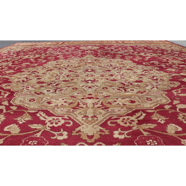 Large Antique Agra Carpet With Floral Design in Tones of Red and Taupe For Sale - Image 16 of 17