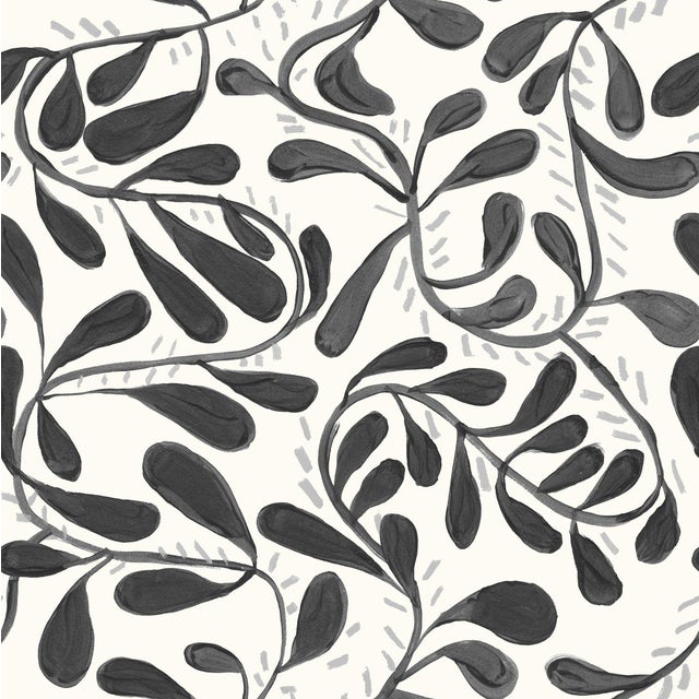 Contemporary Sample - Wallflower Vines Wallpaper by Susan Hable in Black on White For Sale - Image 3 of 3
