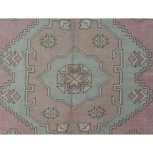 Tribal Turkish Oushak Rug in Soft Rose and Sage Green With Geometric 6'6 X 9'9 For Sale - Image 3 of 16