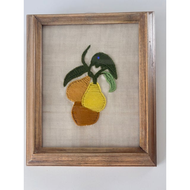 Embroidered Trio of Pears Fabric Art Wall Hanging For Sale - Image 10 of 12