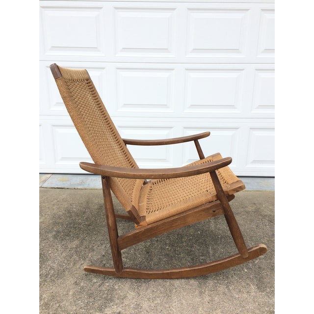 Mid Century Modern Hans Wegner Style Rope Rocking Chair Chairish