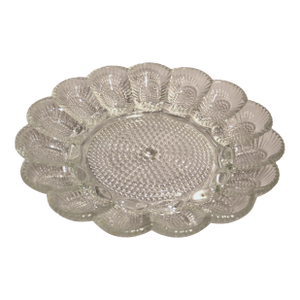1950s Vintage Hobnail Transparent Indiana Glass Egg Plate Divided Relish Tray Oyster Platter