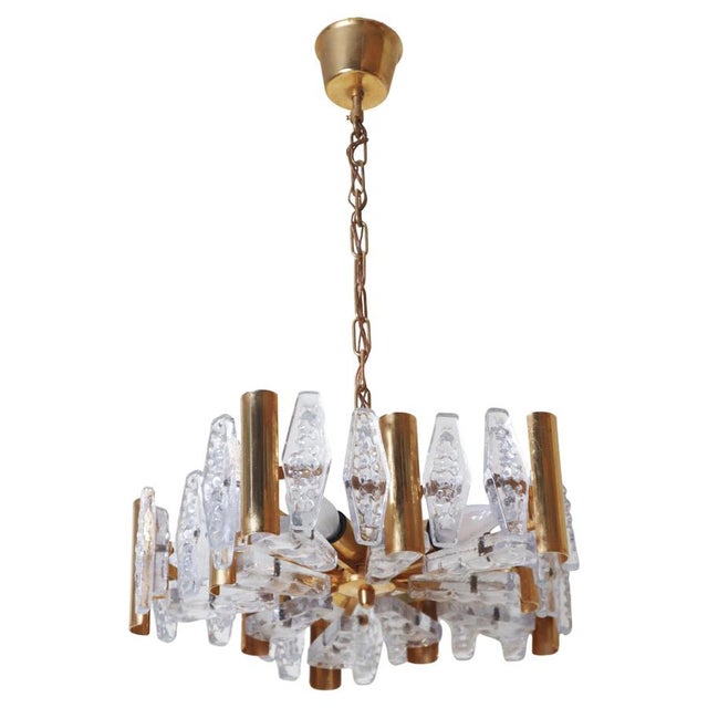 Gilded and Crystal Glass Chandelier from Orrefors, Sweden, 1970s For Sale - Image 13 of 13