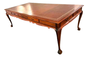 Solid Mahogany and Inlaid Leather Georgian 8' Conference Table - Vintage Circa 1970s