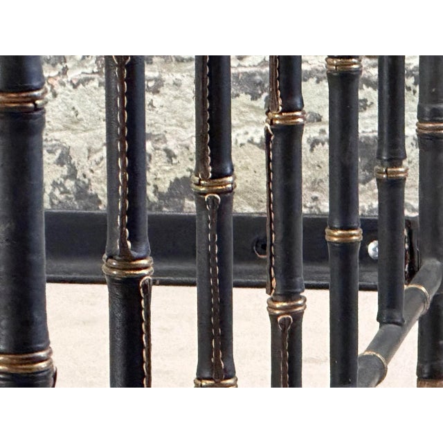 Black Jacques Adnet Hermes Leather and Brass Full Size Bed Frame, France 1950 For Sale - Image 8 of 13
