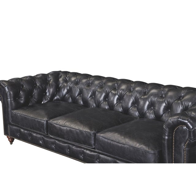 Italian Century Chesterfield Sofa - Slate Leather For Sale - Image 3 of 10