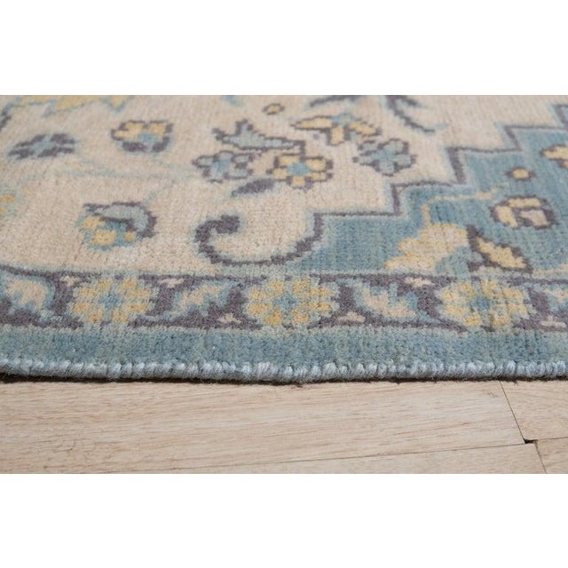 Contemporary 6x9 Blue Hand-Knotted Wool Floral Symmetry Geometric Modern Carpet Rug For Sale - Image 3 of 9