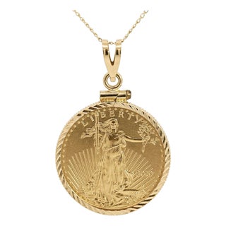 22k Gold Lady Liberty Us 10 Dollar 1/4 Oz Coin (2010) Pendant in 14k Frame For Sale