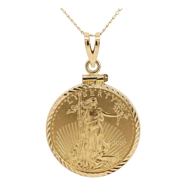 22k Gold Lady Liberty Us 10 Dollar 1/4 Oz Coin (2010) Pendant in 14k Frame For Sale