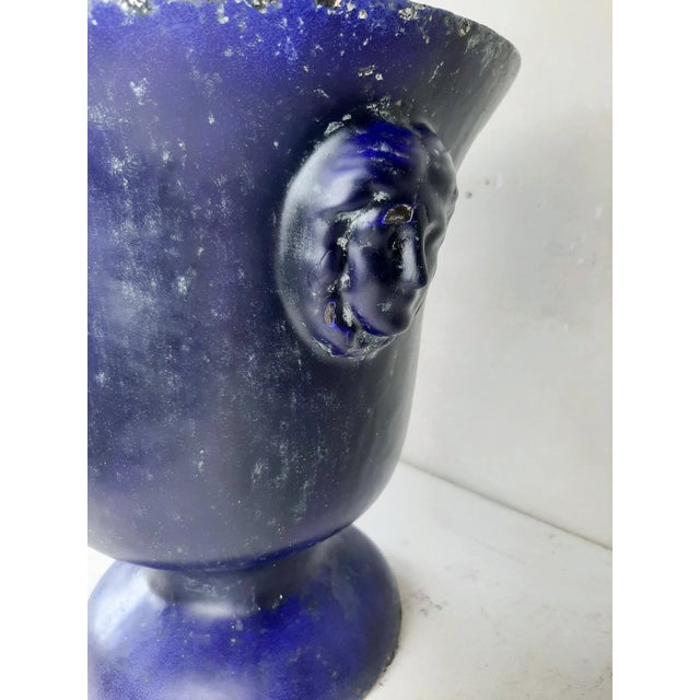 Antique Blue Enamelled Cast Iron Vase For Sale - Image 6 of 9