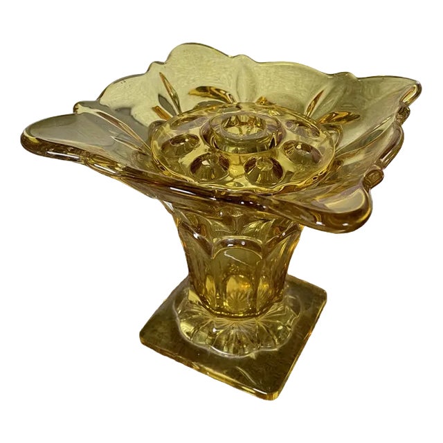 Yellow Glass Luxval Flower Serving Plate, 1930s For Sale