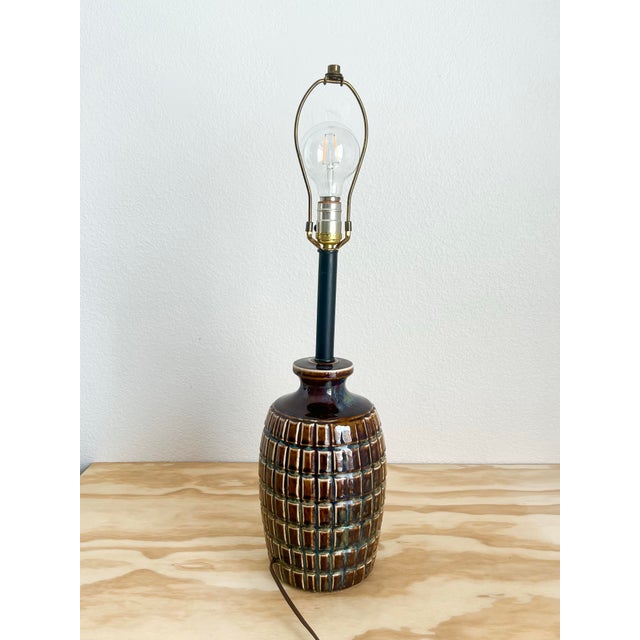 Vintage Brown Grenade Ceramic Lamp For Sale In Phoenix - Image 6 of 9