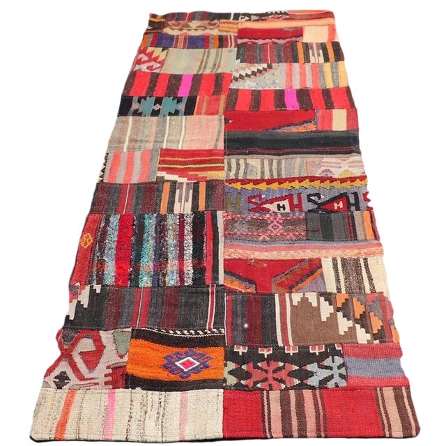 1960s Vintage Moroccan Handwoven Mcm Patchwork Kilim Rug Art